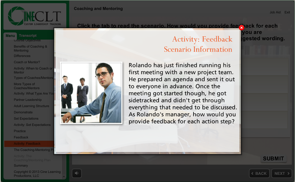 Coaching feedback activity